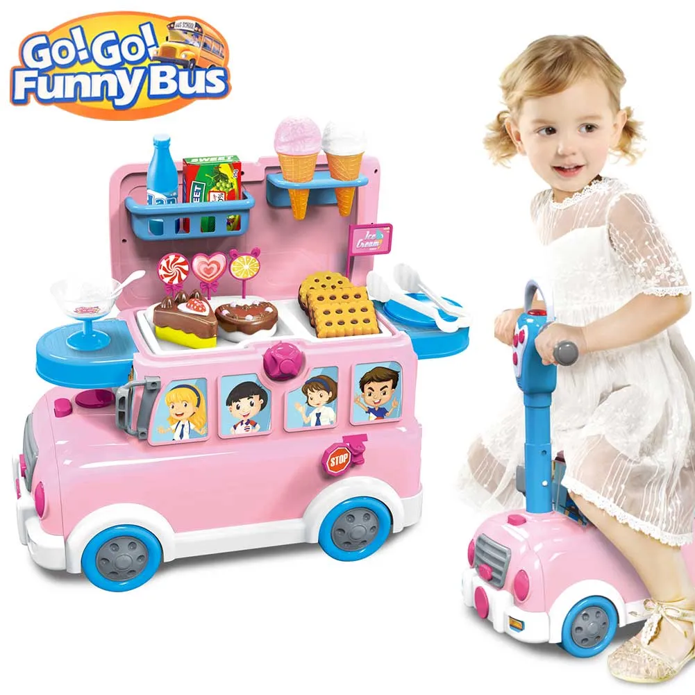 Cavalcabile Trolley Schoolbus Pasticceria Giocattolo Bambini 3in1 con Suoni