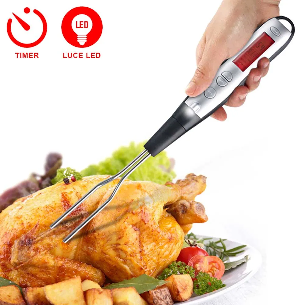 Termometro digitale Alimentare Alimenti da Cucina Sonda con Timer e Luce a LED