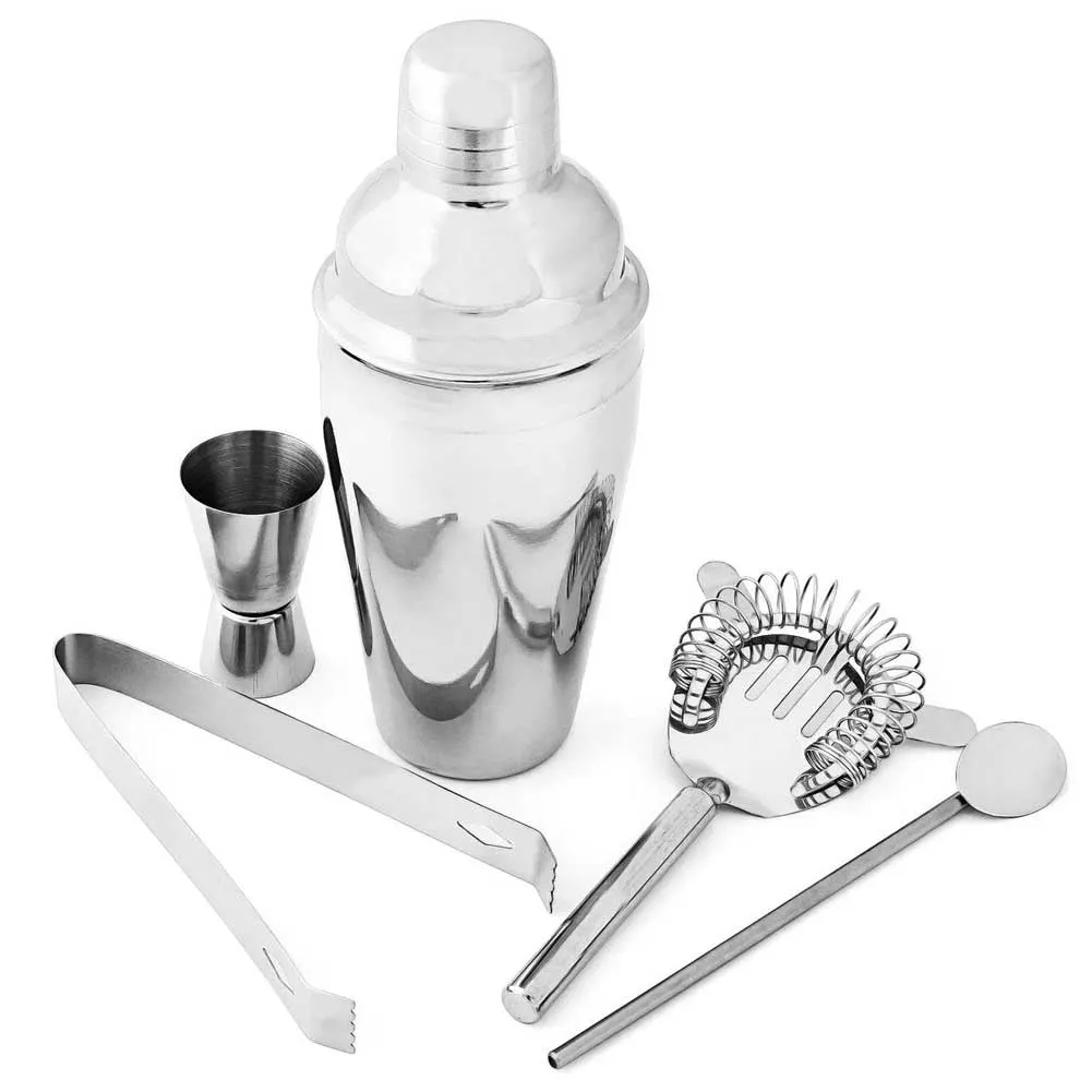 Set da Cocktail Con Shaker Pinza Ghiaccio Misurino Cucchiaio Strainer Barman