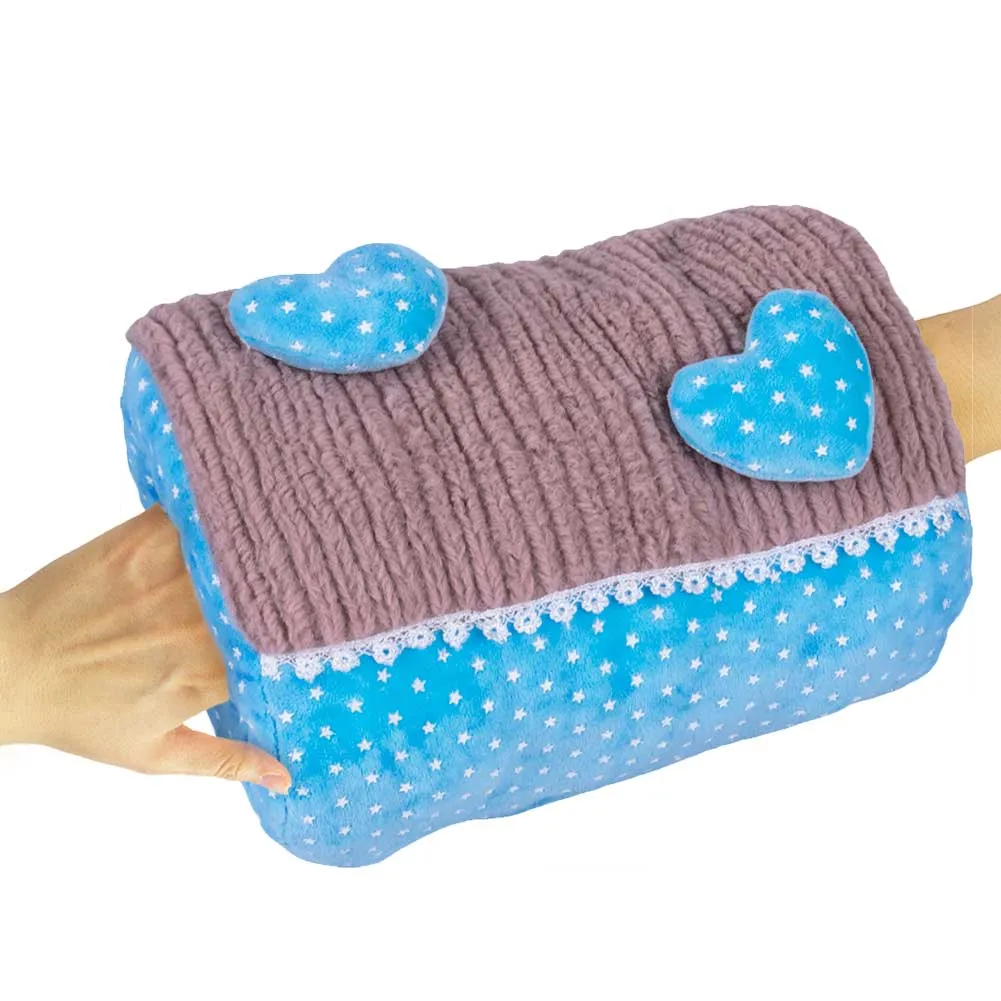 Borsa Acqua Calda Elettrica con Tasche Scaldamani Cuori Azzurro Tessuto Peluche