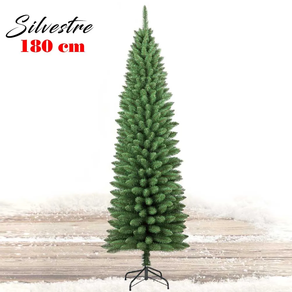 Albero Di Natale 180cm Silvestre Slim 326 Rami Super Folto Verde Base a Croce