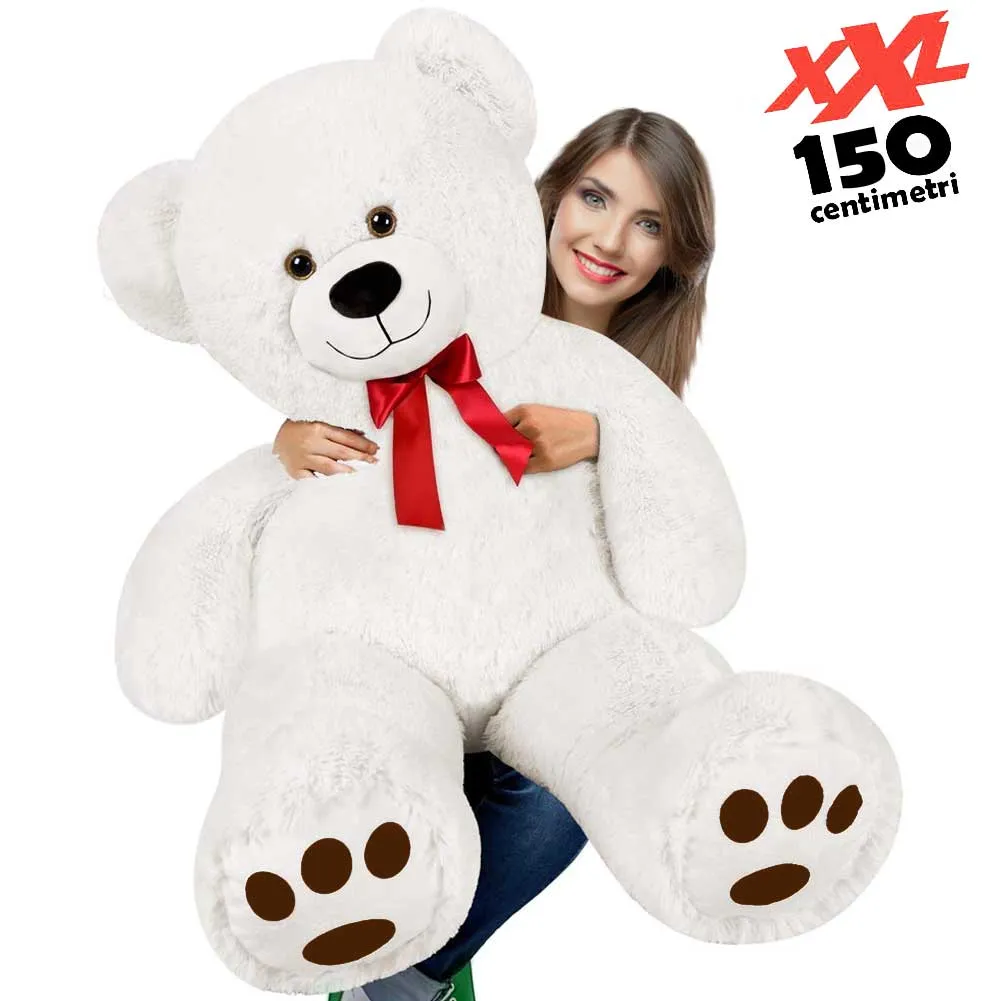 Peluche Orso Gigante XXL Alto 150cm Pupazzo Bambini Orsacchiotto Morbido Bianco