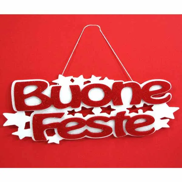 Scritta Buone Feste con Appendino in Feltro 12 x 30 x 1cm