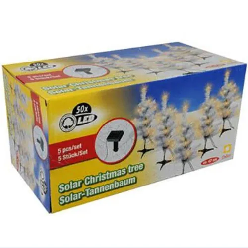 Set 5 Alberi Natale 47 cm Bianco Ricarica Solare 50 Luci LED Bianco Caldo