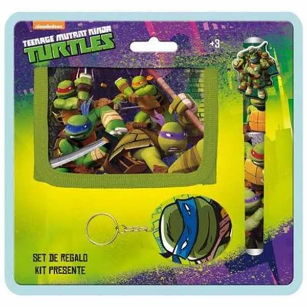 Portafoglio Con Penna e Portachiavi Tartarughe Ninja Turtles Kit Set Regalo