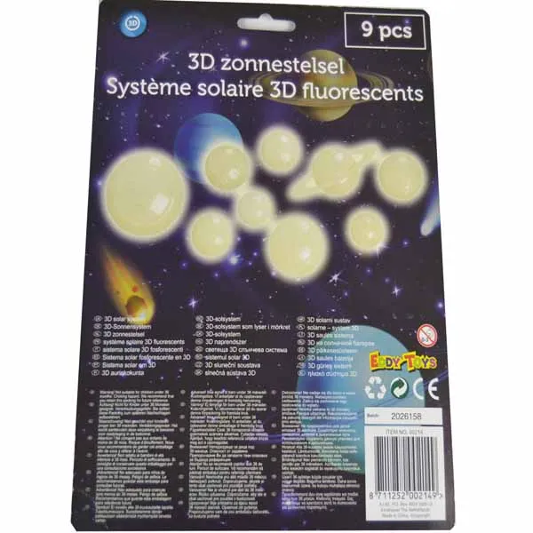 Adesivi Fluorescenti Pianeti Sistema Solare 3D Decorazione 9 Pezzi Camera Bimbi