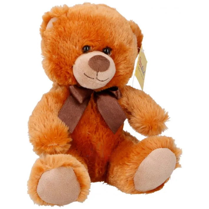 Peluche Orso Altezza 20 cm Gioco Orsacchiotto Morbido Con Fiocco Gigante Nastro