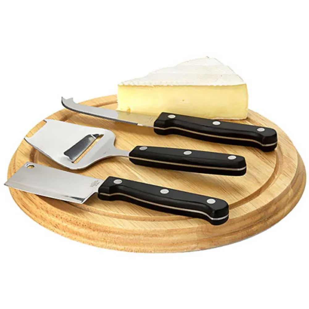 Set Affetta Formaggi Tagliere per Formaggio in Legno Bambu 25cm con 3 Coltelli