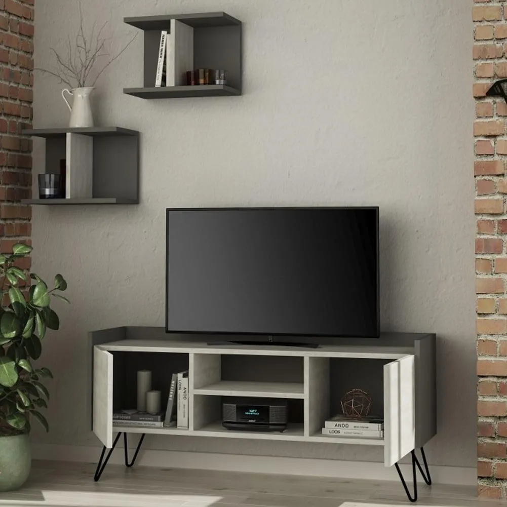 Parete Attrezzata Mobile Mobiletto TV Moderno con 2 Mensole in Legno MDF Rovere