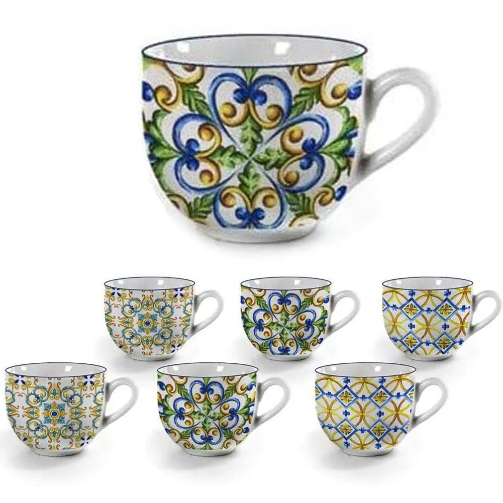 Servizio set 6 Tazzine da Caffe in Ceramica Decorazione Maioliche da Cucina