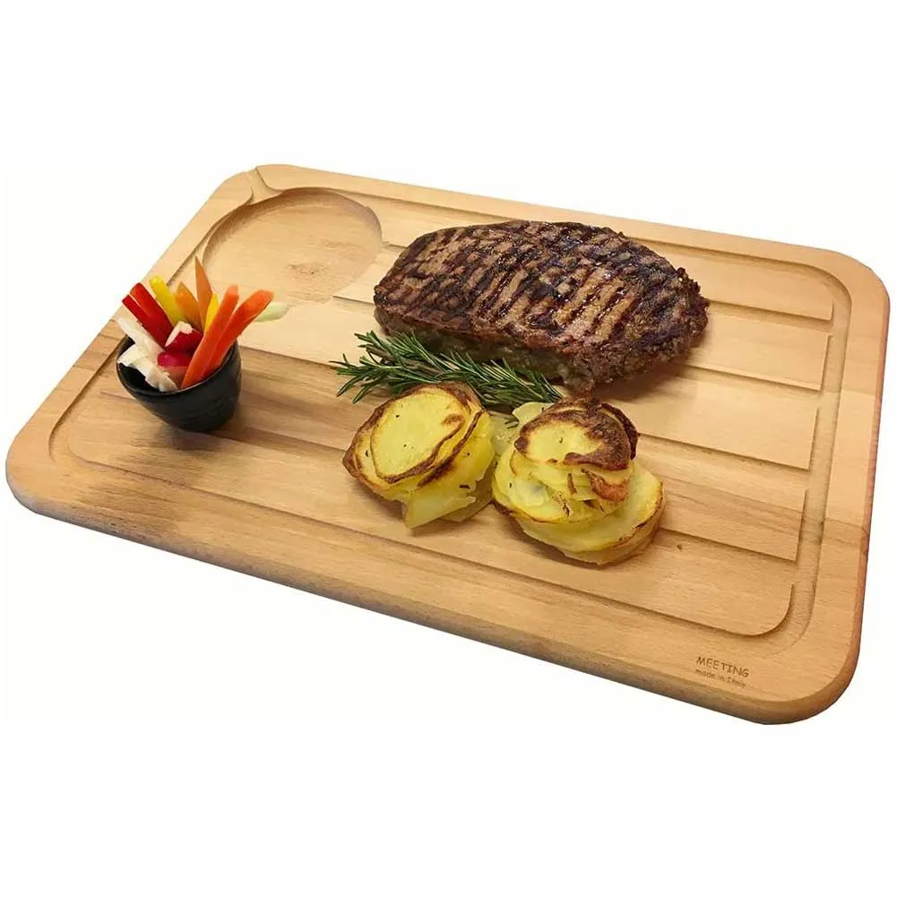 Tagliere Vassoio in Legno di Faggio per Carne con Porta Salse e Piedini 45x30cm