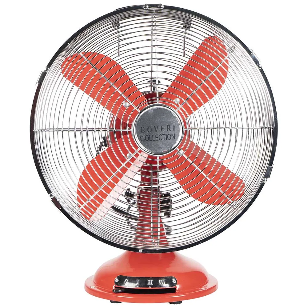 Ventilatore da Tavolo Acciaio 35W 4 Pale 40cm 3 Velocita Design Vintage Rosso