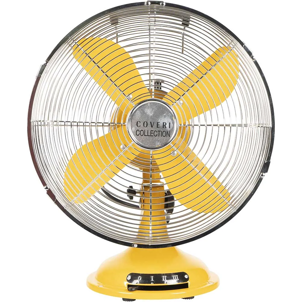 Ventilatore da Tavolo Acciaio 35W 4 Pale 40cm 3 Velocita Design Vintage Giallo