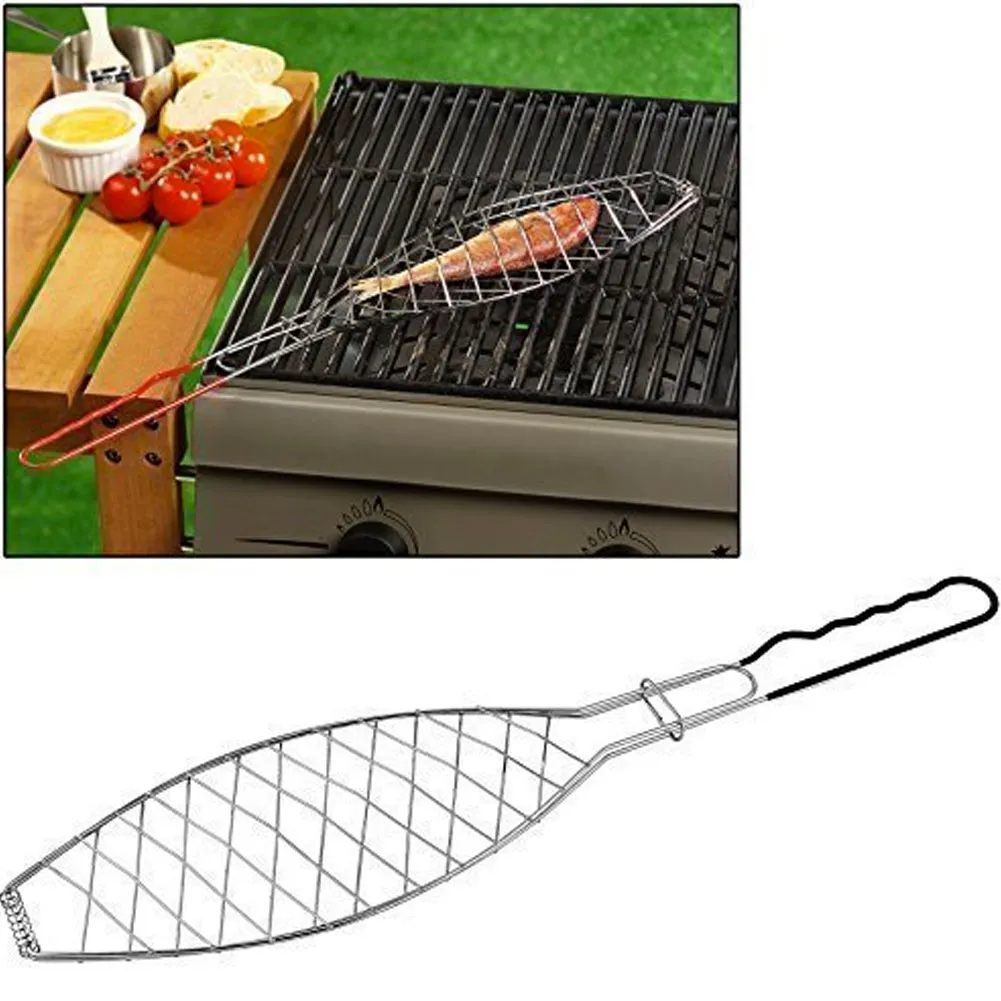 Griglia da Pesce per Barbecue in Metallo Grill BBq 58x13cm Cromata Bistecchiera