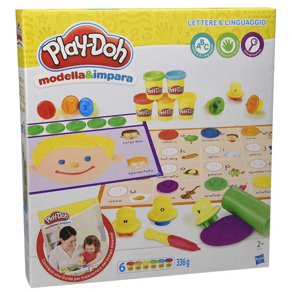 Play-Doh Plastilina Modella Impara Lettere Lingue 6 Barattoli Pasta Modellante