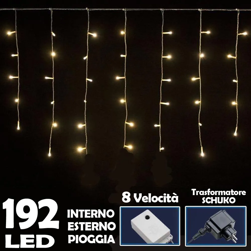 Tenda Luminosa Natalizia 192 LED Luci Bianco Caldo 3 MT Esterno Effetto Pioggia