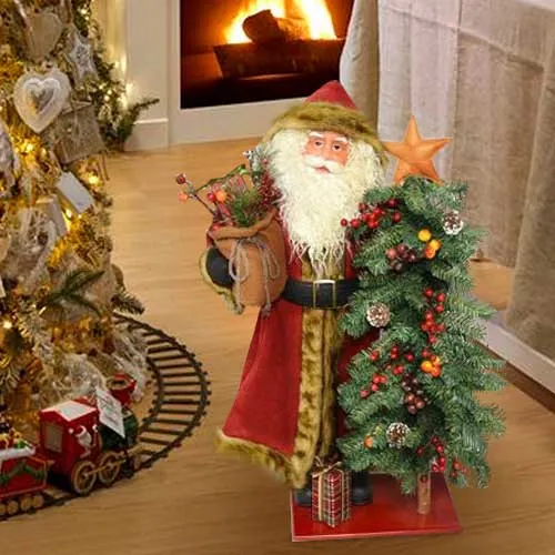 BABBO NATALE CLASSICO CON ALBERO VESTITI IN TESSUTO 85 CM DECORAZIONE NATALIZIE