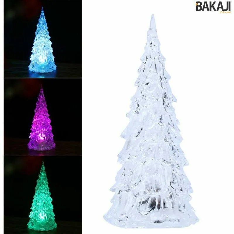 Albero Di Natale Altezza 18cm Acrilico Con Illuminazione Led Cambia Colore