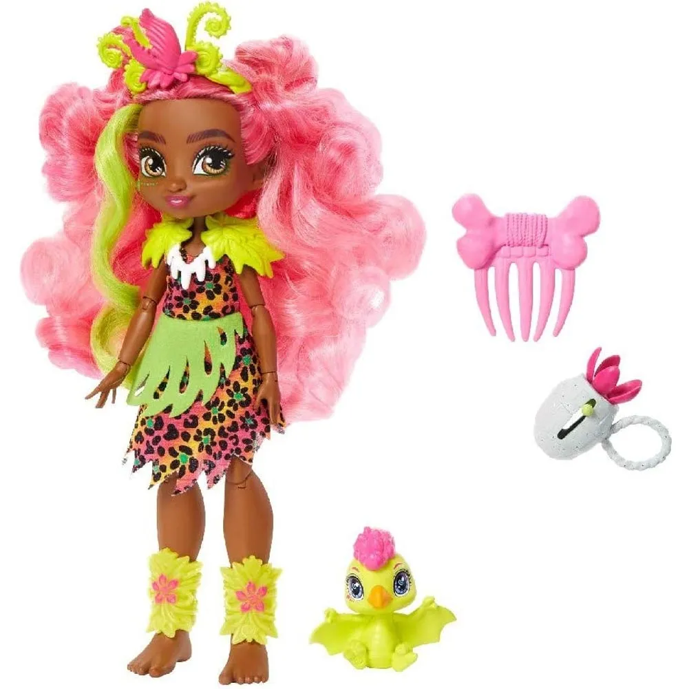 Cave Club Bambola Preistorica Fernessa Capelli Rosa con Dinosauro e Accessori