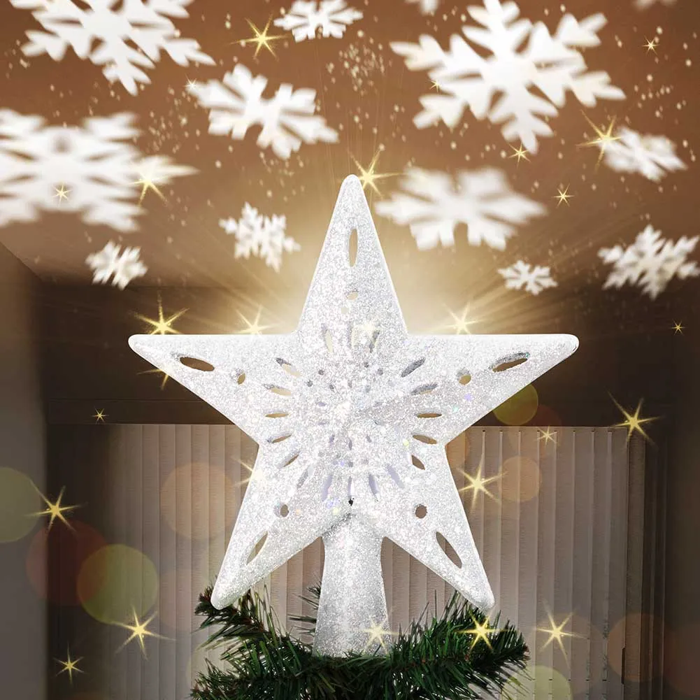 Puntale Proiettore LED per Albero di Natale Forma Stella Silver Gioco di Luce