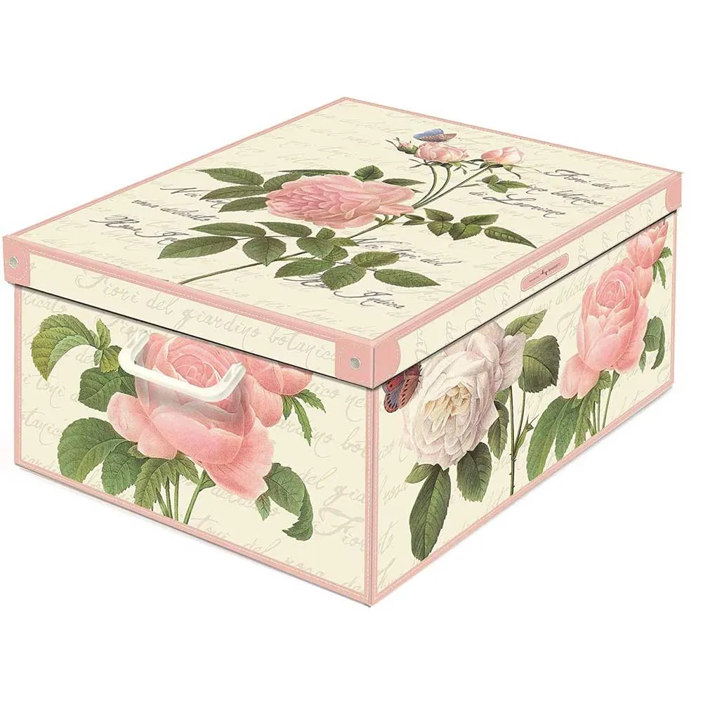 Scatola Box Contenitore Cartone Rose Portatutto Abiti Cambio Stagione 50x40