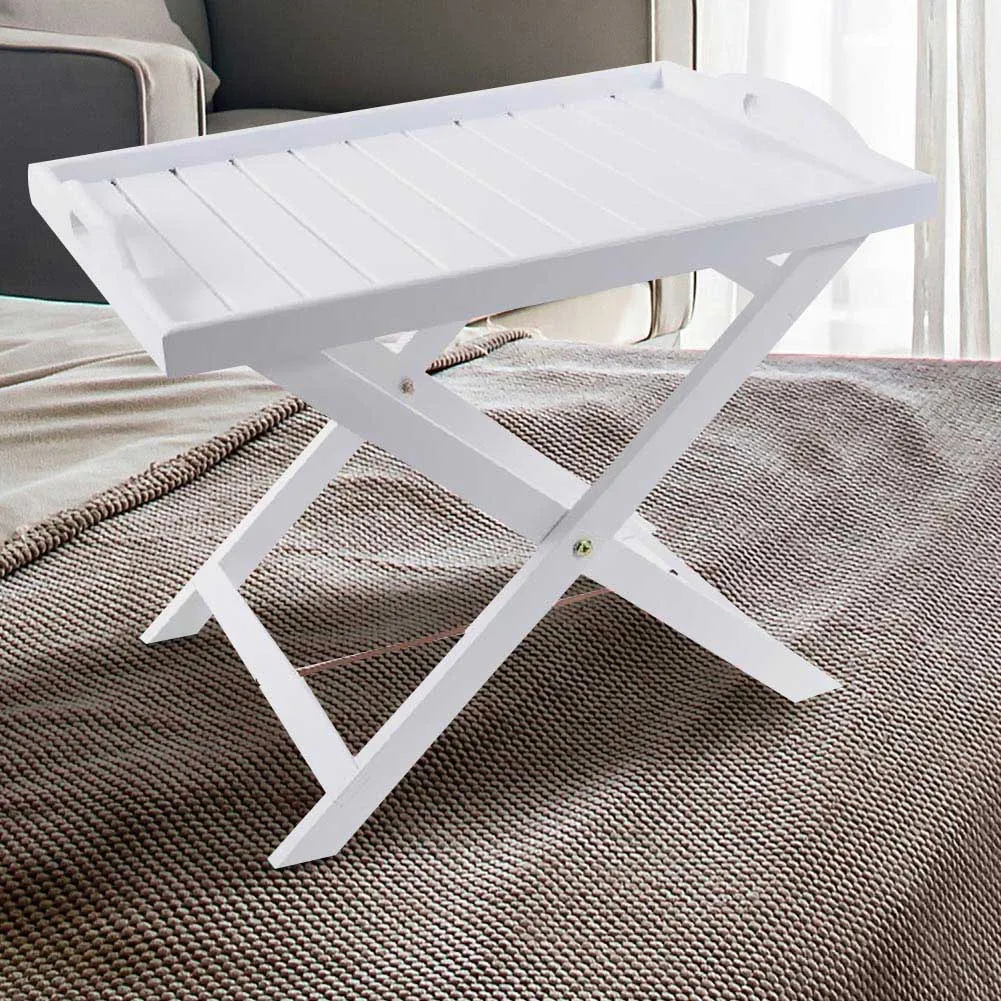 Vassoio da Colazione Letto Pieghevole con Alzata in Legno MDF Bianco 50x34x42cm