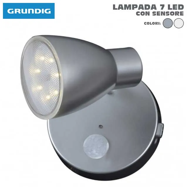 LAMPADA DA PARETE 7 LED CON SENSORE MOVIMENTO IN METALLO GRUNDIG VARI COLORI