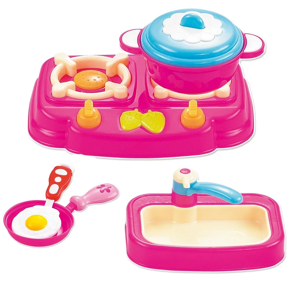 SET GIOCO PICCOLI CHEF CON FORNELLO LAVANDINO FRUTTA VERDURA E ACCESSORI 3+ ANNI