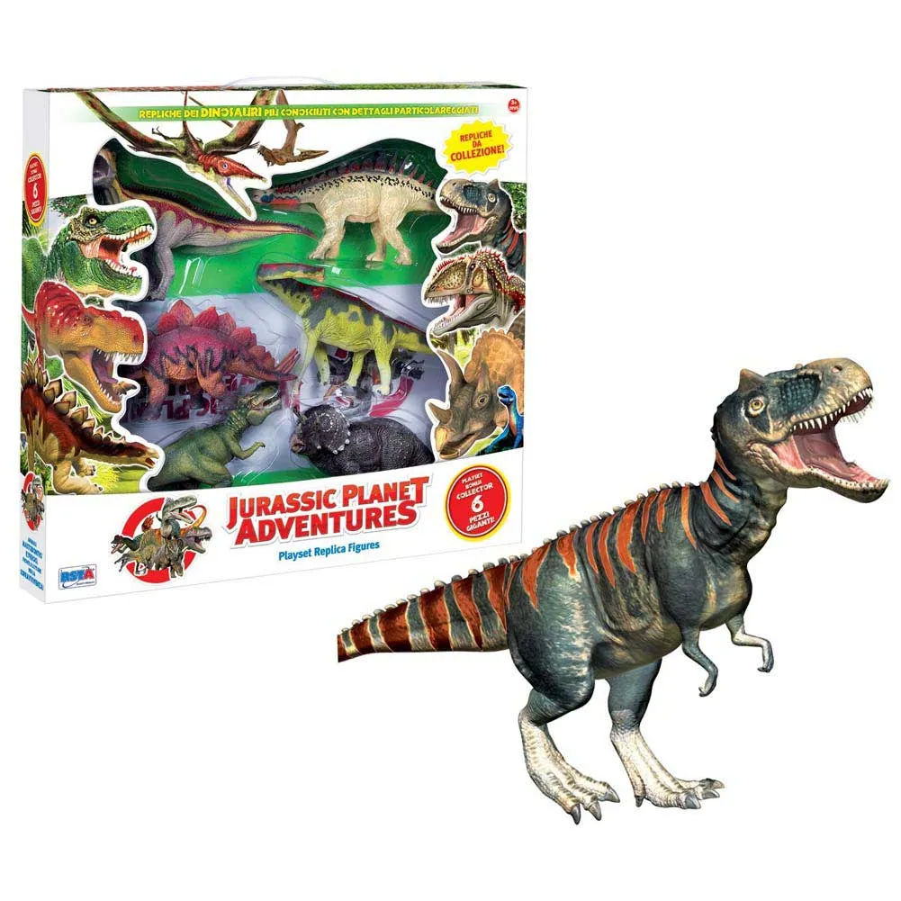 PLAYSET JURASSIC CON 6 DINOSAURI DA COLLEZIONE CURATI NEI MINIMI DETTAGLI 3+ANNI