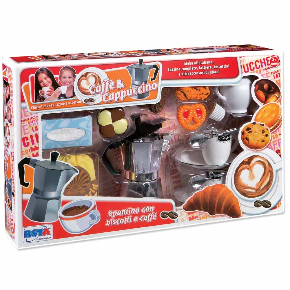 Playset Caffe E Cappuccino Con Moka Tazzine Biscotti E Accessori Per Bambini