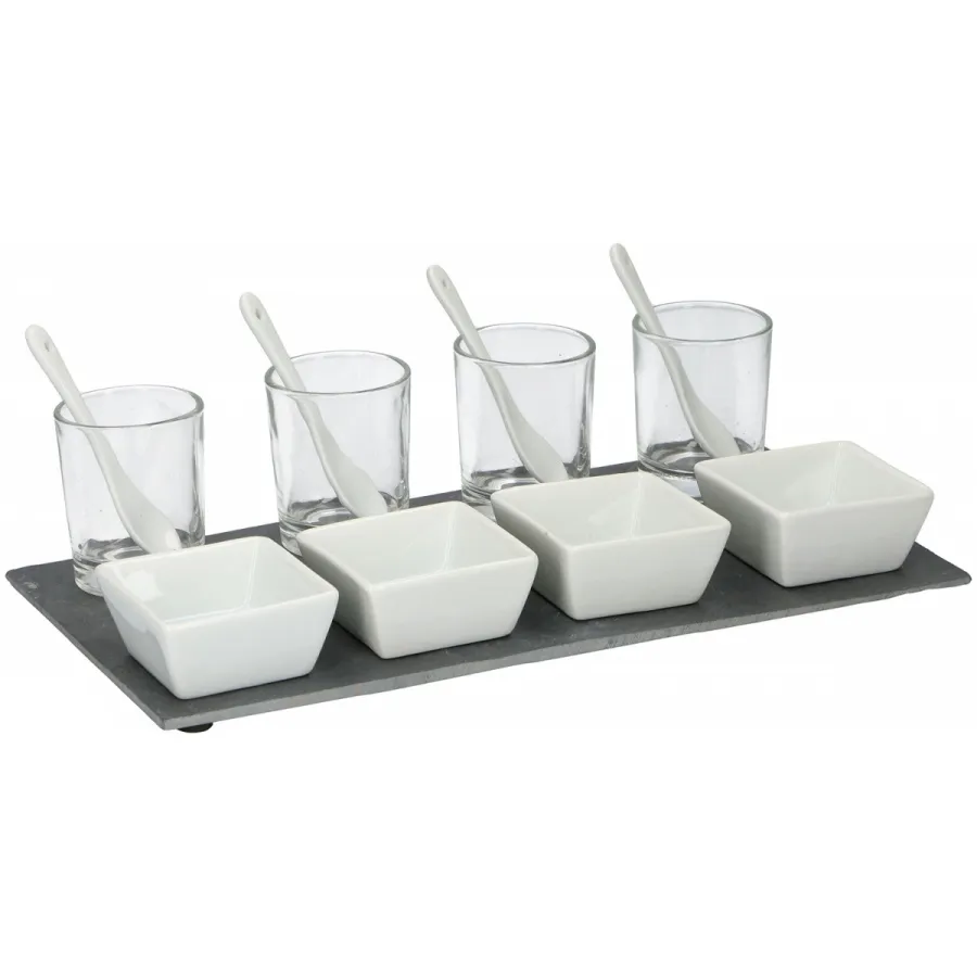 Set Aperitivo 13pz Con Vassoio In Ardesia Antipasto 4 Persone Ciotole Ceramica