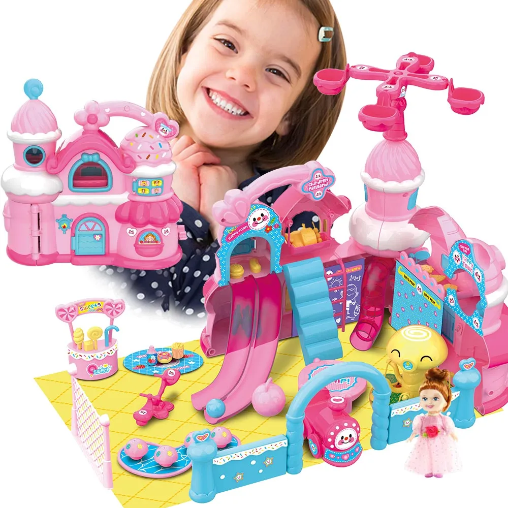 Borsetta Castello Playset Parco dei Divertimenti Giocattolo Bambini con Bambola