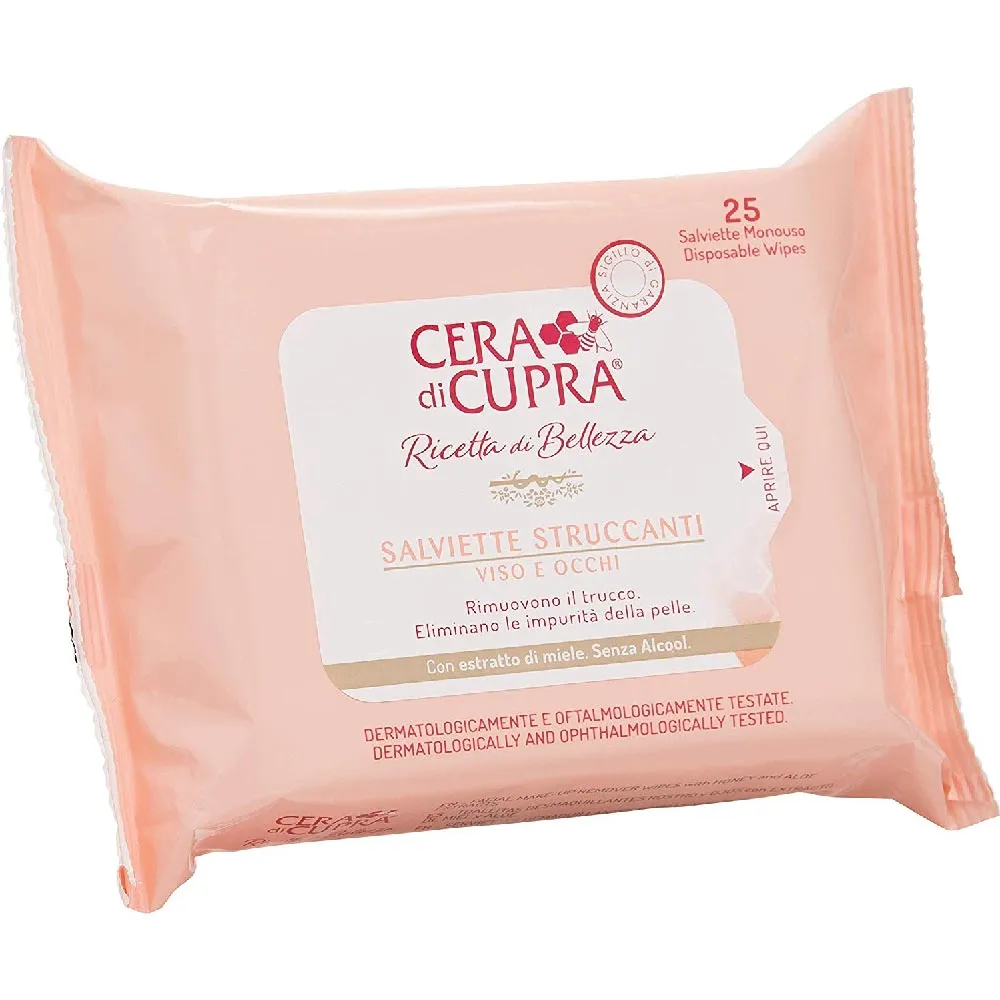 Cera di Cupra Confezione 25 Salviette Struccanti Viso Occhi Ricetta Bellezza