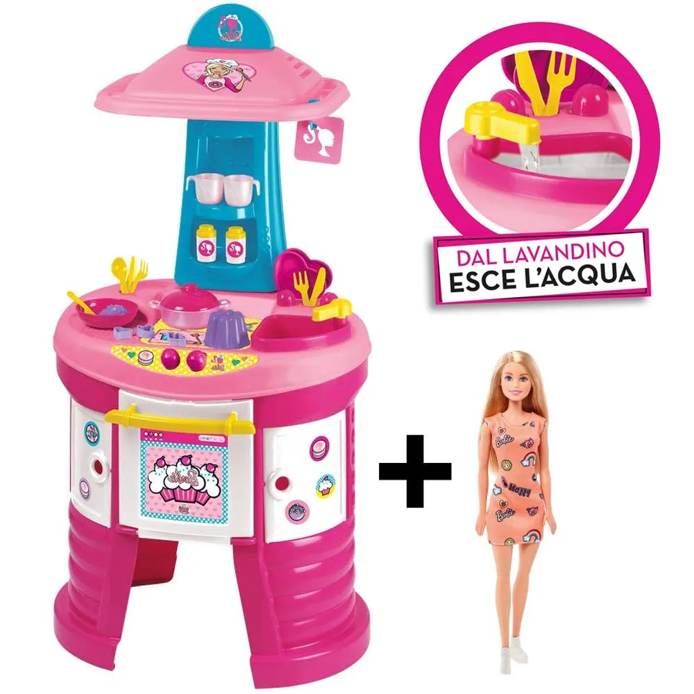 Cucina Barbie + Bambola Giocattolo Bambini Lavello Funzionante a Acqua Accessori