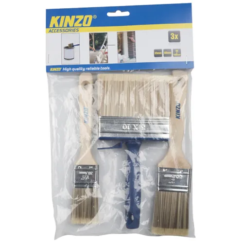 Set 3 Pennelli Pittura Pittore Per Verniciare Con Manico Legno 30-35-50 mm Kinzo