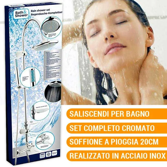 Saliscendi Completo Asta Doccia Doccetta Anticalcare Acciaio Inox 22x3,2cm Cromo