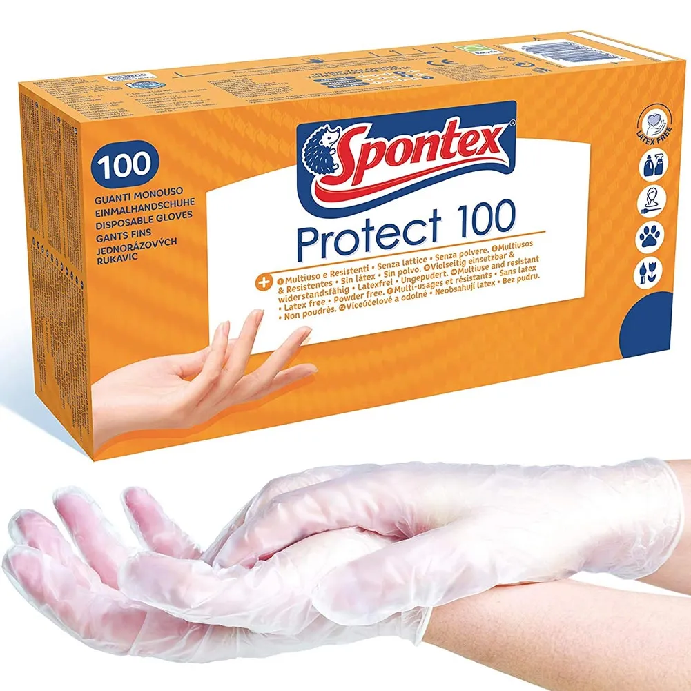 Spontex Guanti Monouso Multiuso Taglia M in Vinile Confezione da 100pz Bianco