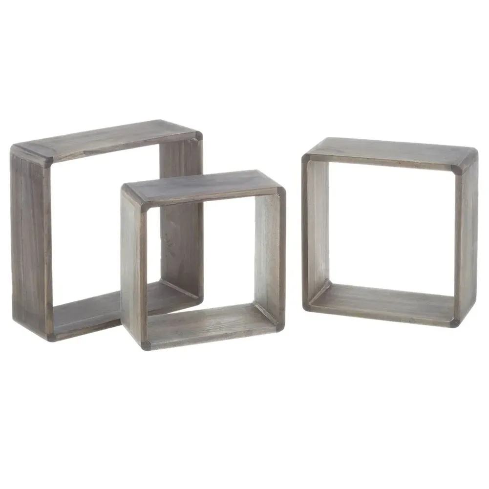 Set 3 Mensole da Parete Moderne Design Cubo Mensola Scaffale in Legno MDF Grigio