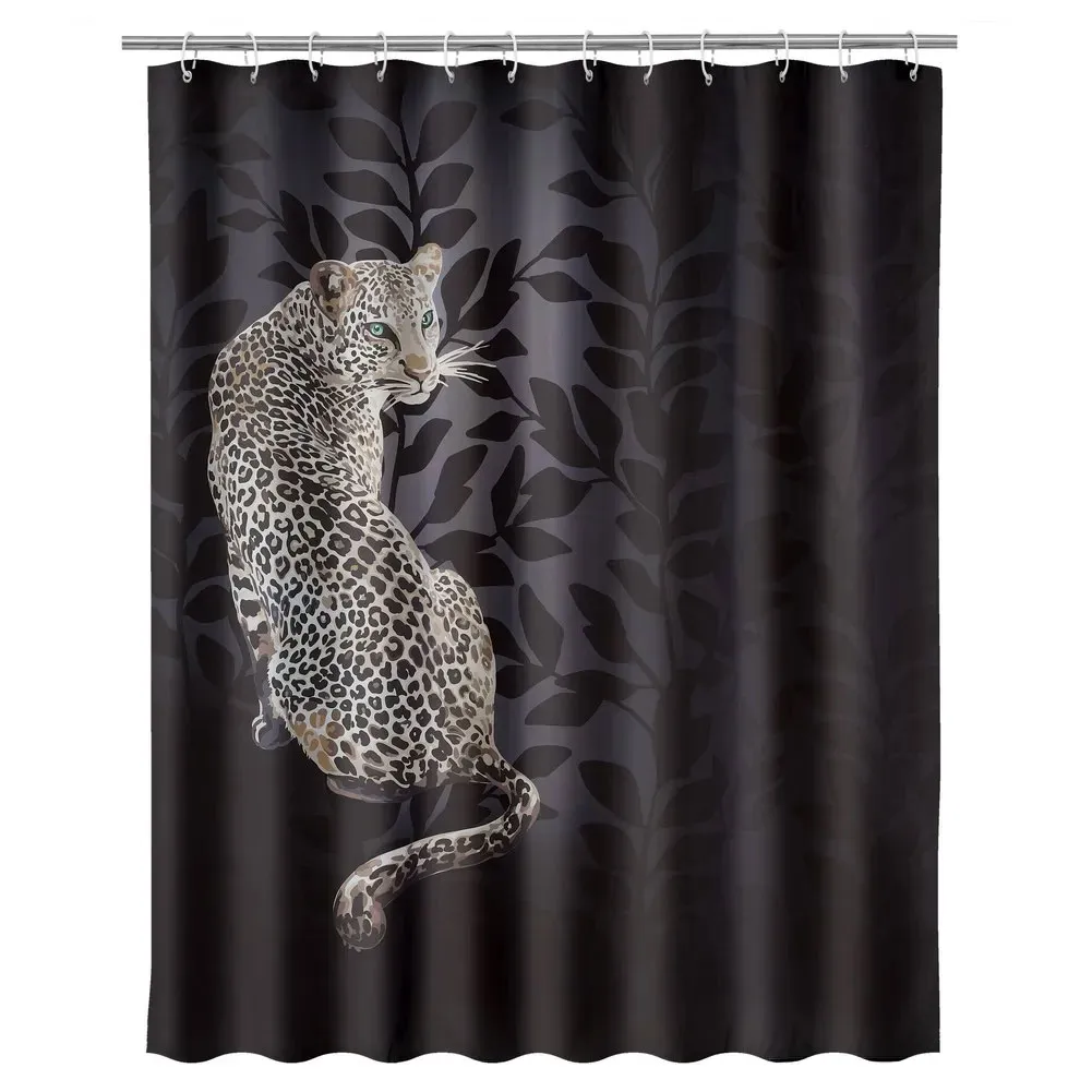 Tenda Doccia Bagno Stampa Leopardo 180x200cm Tessuto con Ganci Plastica