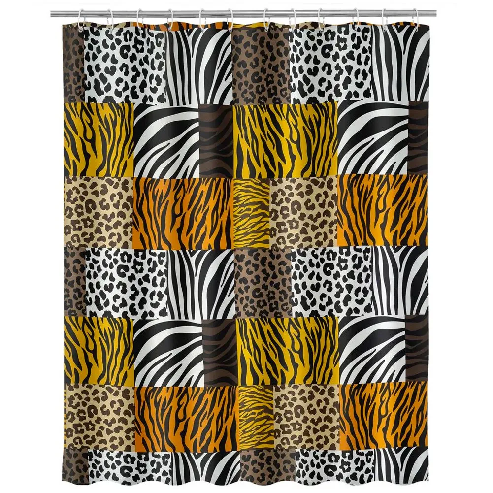 Tenda Doccia Bagno Stampa Animalier 180x200cm Tessuto con Ganci Plastica