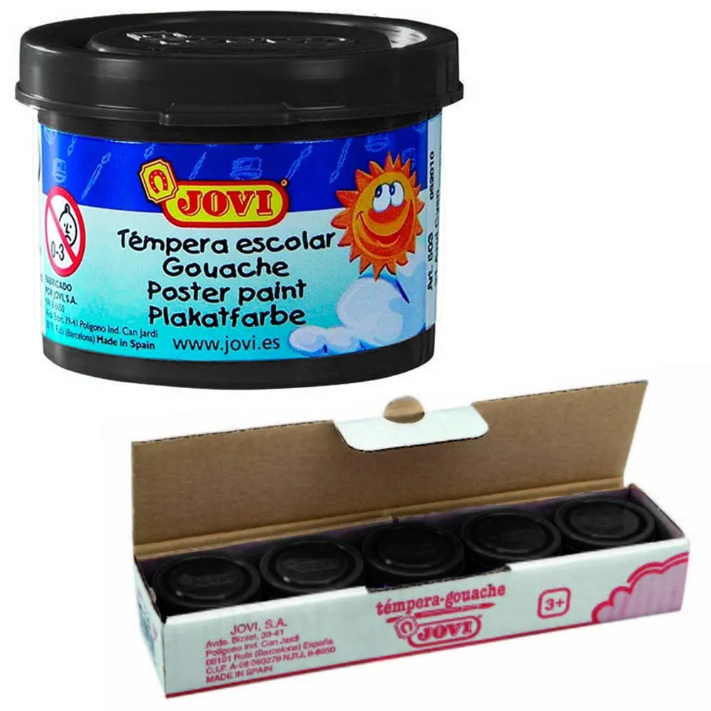 Set 5pz Barattolini Tempera Pittura Disegno per Bambini Nero Barattolo 35ml