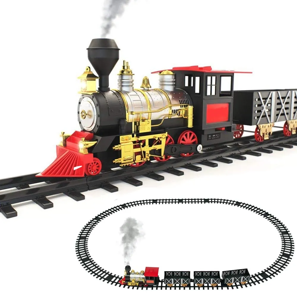 Pista Trenino Giocattolo Bambini Treno Locomotiva con Luce Suoni e 3 Vagoni 71cm