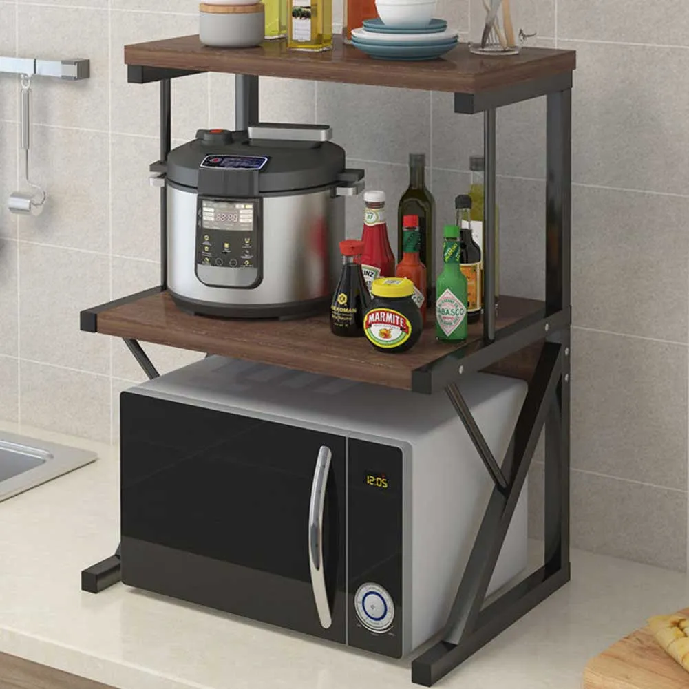 Scaffale Mensole Cucina Mobiletto Porta Microonde 2 Ripiani Metallo Legno Noce