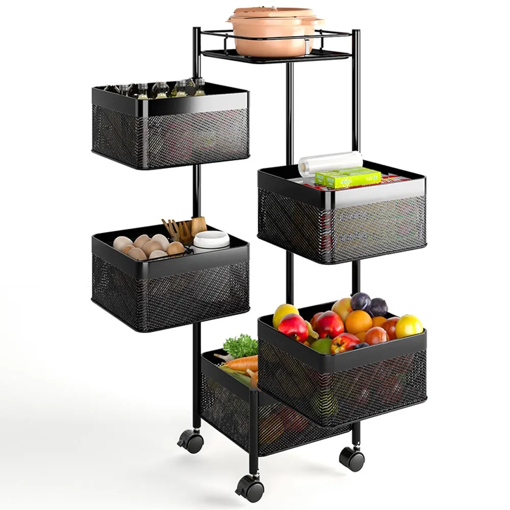 Carrello Trolley Cucina in Metallo 6 Ripiani 26x85 4 Ruote Salvaspazio Nero