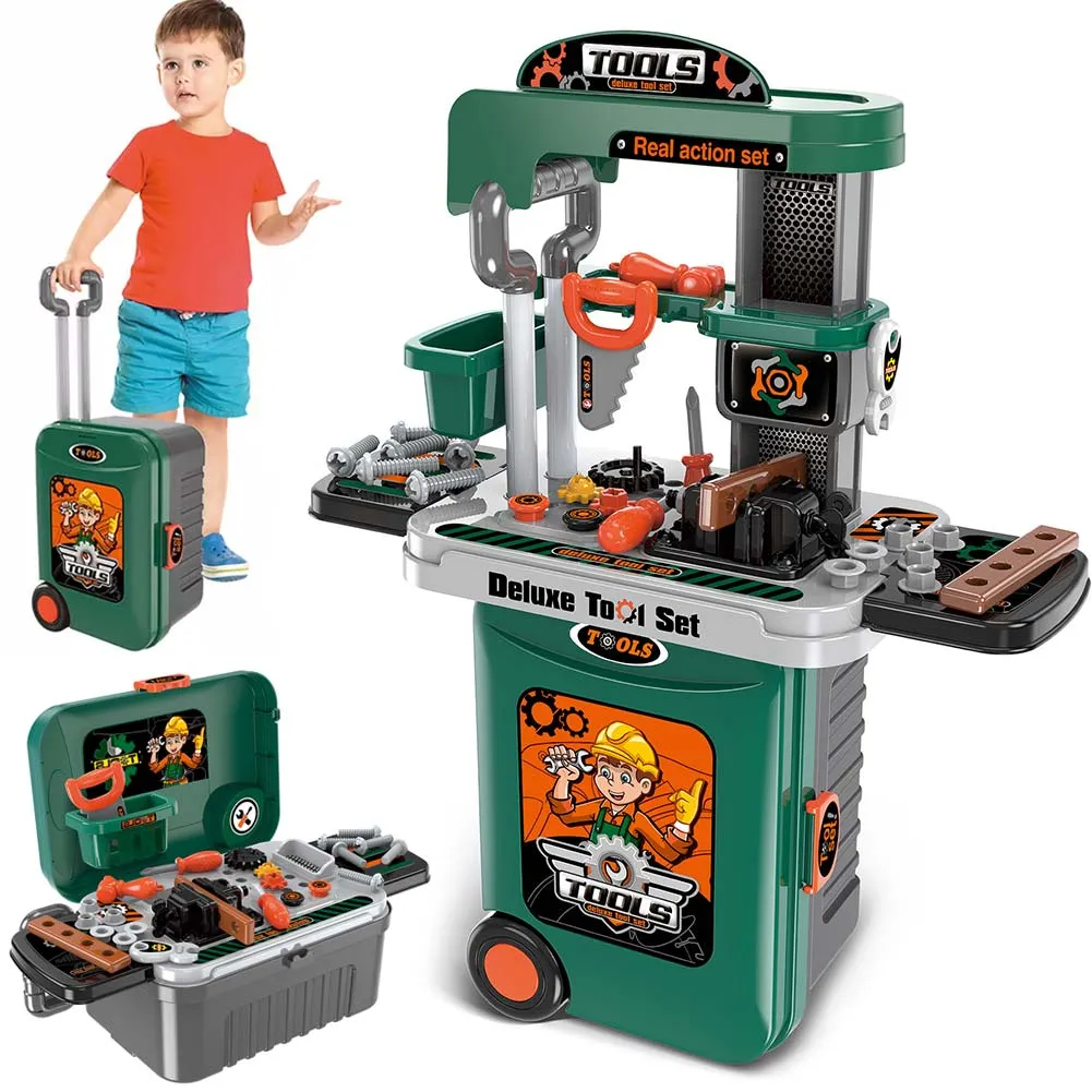 Banco Attrezzi Giocattolo Bambini Richiudibile Trolley Valigetta 25 Accessori