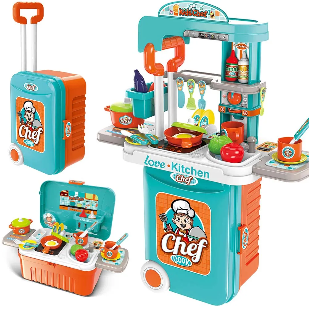 Cucina Giocattolo Bambini Richiudibile Trolley Valigetta Luci Suoni e Accessori