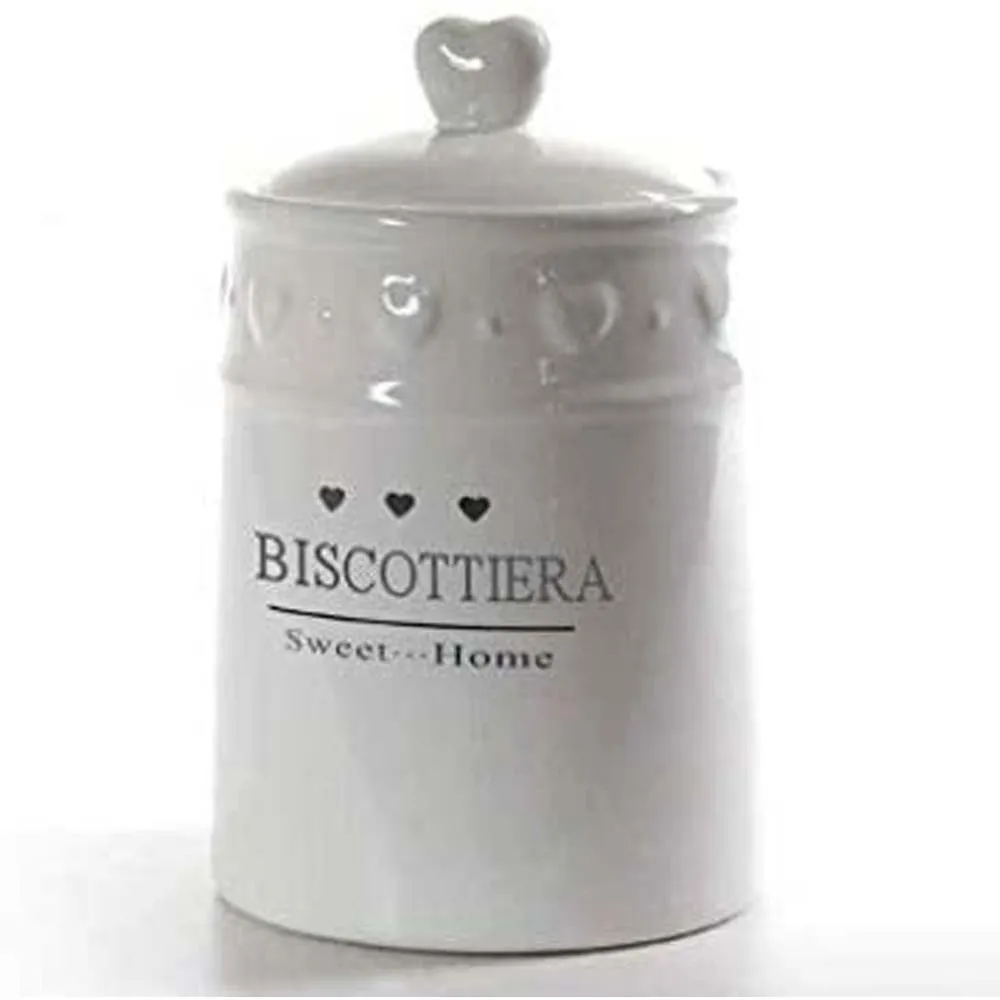 Biscottiera Barattolo per Biscotti Muffin Dolci in Ceramica Bianca con Scritte