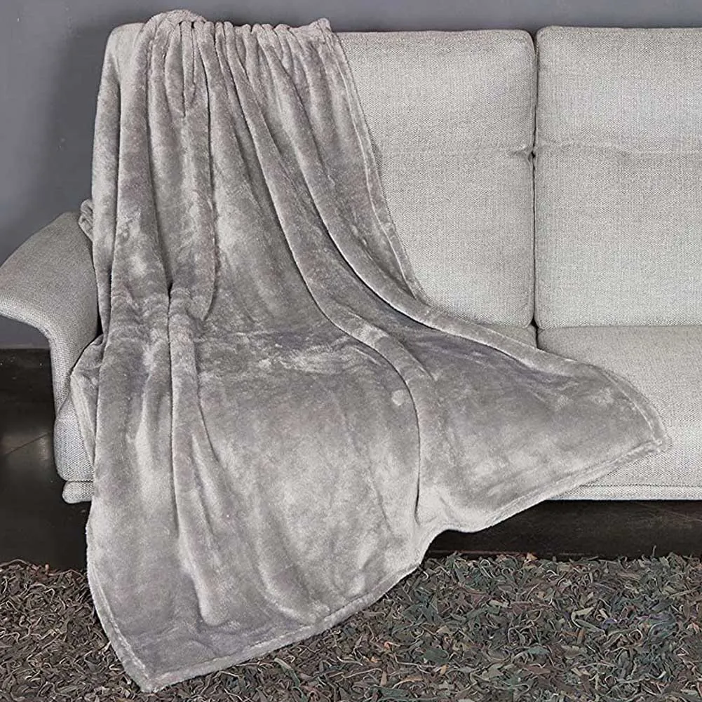 Coperta Plaid Kanguru Fluffi in Tessuto Pile Grigio 130x170cm Singolo Divano