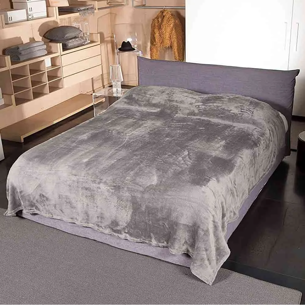 Coperta Plaid Letto Matrimoniale Kanguru Fluffi in Tessuto Pile grigio 230x230cm