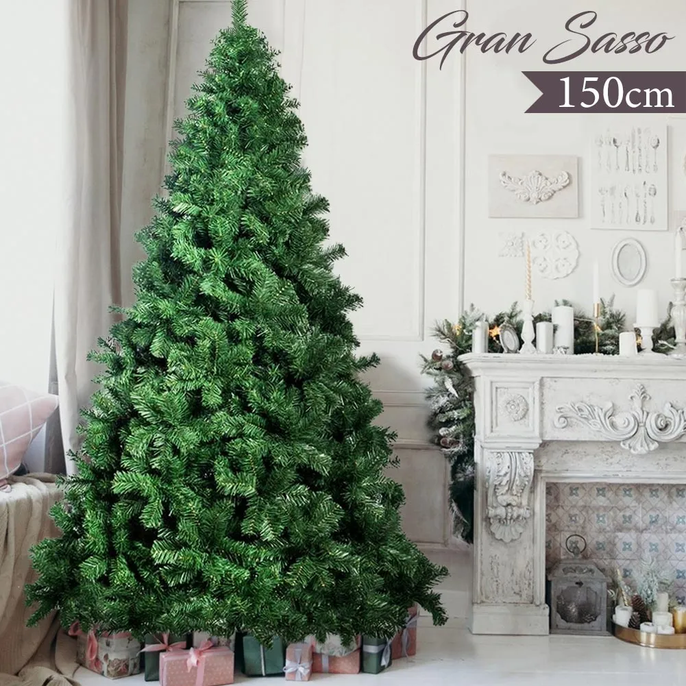 Albero Di Natale 150cm Gran Sasso Super Folto 539 Rami Pino Verde Base a Croce